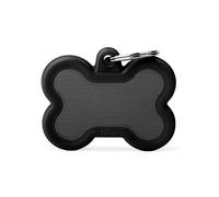 MyFamily Medaglietta per Cane Personalizzata, A Forma di Osso Nero, Targhetta Cane con Incisione Gratis, Smaltata a Mano in Alluminio e Gomma, Collezione Hushtag