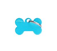 MyFamily Medaglietta per Cane Personalizzata, A Forma di Osso Piccolo Azzurro, Targhetta Cane con Incisione Gratis, Smaltata a Mano in Metallo, Collezione Basic