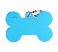 MyFamily Medaglietta per Cane Personalizzata, A Forma di Osso XL Azzurro, Targhetta Cane con Incisione Gratis, Alluminio, Collezione Basic