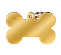 MyFamily Medaglietta per Cane Personalizzata, A Forma di Osso XL, Targhetta Cane con Incisione Gratis, Ottone Dorato, Collezione Basic