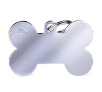 MyFamily Medaglietta per Cane Personalizzata, A Forma di Osso XL, Targhetta Cane con Incisione Gratis, Ottone Cromato, Collezione Basic