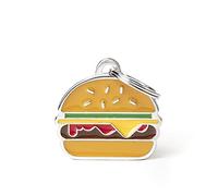 MyFamily Medaglietta per Cane Personalizzata Made in Italy, Burger, Targhetta Cane con Incisione Gratis, Smaltata a Mano in Metallo, Collezione Food, 31x30 mm