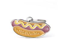 MyFamily Medaglietta per Cane Personalizzata Made in Italy, Hot Dog, Targhetta Cane con Incisione Gratis, Smaltata a Mano in Metallo, Collezione Food, 38x20 mm