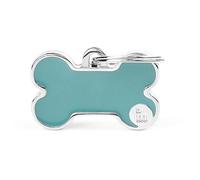 MyFamily Medaglietta per Cane Personalizzata Made in Italy, Osso Piccolo Azzurro, Targhetta Cane con Incisione Gratis, Smaltata a Mano in Metallo, Collezione Basic Handmade, 29x20 mm