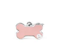 MyFamily Medaglietta per Cane Personalizzata Made in Italy, Osso Piccolo Rosa, Targhetta Cane con Incisione Gratis, Smaltata a Mano in Metallo, Collezione Basic Handmade, 29x20 mm