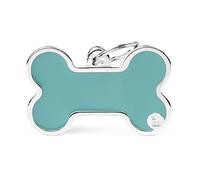 MyFamily Medaglietta per Cane Personalizzata Made in Italy, Osso XL Azzurro, Targhetta Cane con Incisione Gratis, Smaltata a Mano in Metallo, Collezione Basic Handmade, 48x31 mm