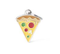 MyFamily Medaglietta per Cane Personalizzata Made in Italy, Pizza, Targhetta Cane con Incisione Gratis, Smaltata a Mano in Metallo, Collezione Food, 26x36 mm