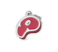 MyFamily Medaglietta per Cane Personalizzata Made in Italy, Steak, Targhetta Cane con Incisione Gratis, Smaltata a Mano in Metallo, Collezione Food, 32x33 mm