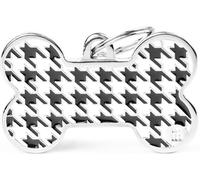 MyFamily Medaglietta per Cani Personalizzabile Osso Style Pied de Poule Nero XL