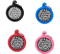 MyFamily Medaglietta per Cani QR Code Hushtag Cerchio Alluminio Nero Nero gomma rosa