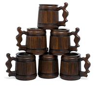 MyFancyCraft Boccale da birra in legno, 284 ml, tazza da caffè, boccale da birra in legno, realizzato a mano, regali per uomini, festa del papà, Natale o compleanno, classico, marrone, confezione da 6