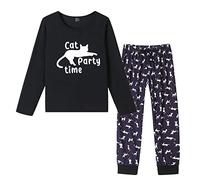 MyFav Pigiama da donna a maniche lunghe con maglia e pantaloni, set da notte in due pezzi, Nero-A, XL