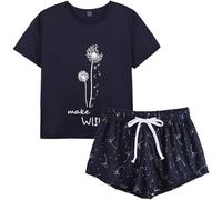 MyFav Pigiama da donna Carino Panda Maglietta da notte Top e pantaloncini Set Pigiama Comfort estivo da donna, Blu marino, XS