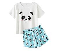 MyFav Pigiama da donna comodo elegante gatto cartone animato stampato pigiameria, panda, L