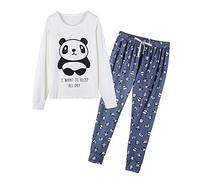 MyFav Pigiama Donna Lungo Set Pigiama Abbigliamento Relax Manica Lunga Biancheria Da Notte Due Pezzi, bianco, XL