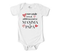 MyFirstwo Body Neonato Mamma e Papà Non Vedo l'ora di Abbracciarvi - Baby Body Unisex Manica Corta Divertente 100% Cotone Morbido, Simpatica Idea Regalo Nascita Bimbo e Baby Shower 0-6 mesi