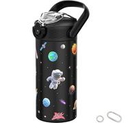 MYFOREST 400 ml borraccia termica per bambini, acciaio chirurgico, motivo originale ad alta risoluzione, lavabile in lavastoviglie, targhetta identificativa, moschettoni (Nero. Spazio)