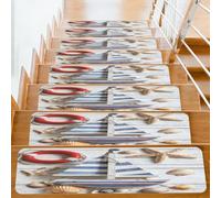 Myfsucce 15 tappetini per scale, 20 x 76 cm, antiscivolo, riutilizzabili, staccabili e attaccabili, per anziani, bambini e animali domestici, barca a vela nautica, salvavita e conchiglie