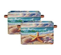 Myfsucce Cestino portaoggetti rettangolare in tessuto a forma di stella marina, per mensole, vestiti, camera da letto, bagno, 2 pezzi