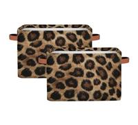 Myfsucce Cestino portaoggetti rettangolare in tessuto leopardato con texture in pelliccia, per mensole e vestiti, per camera da letto e bagno, 2 pezzi