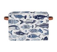 Myfsucce Cesto portaoggetti etnico a forma di pesce di mare, in tessuto, rettangolare, per mensole e vestiti, per camera da letto e bagno, 1 pezzo
