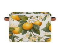 Myfsucce Cesto portaoggetti rettangolare in tessuto, con motivo floreale e limone, per mensole, vestiti, camera da letto, bagno, 1 pezzo