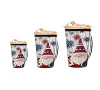 Myfsucce Confezione da 3 manicotti riutilizzabili per tazze da caffè ghiacciato con manico, per 453-907 g, gnomi patriottici, fuochi d'artificio, decorazione in neoprene isolato, per bevande calde e