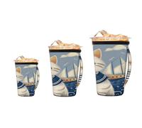 Myfsucce Confezione da 3 manicotti riutilizzabili per tazze da caffè ghiacciato con manico, per 470-907 g, collare a righe per gatti marinai con ancora cappello in neoprene isolato per bevande calde e