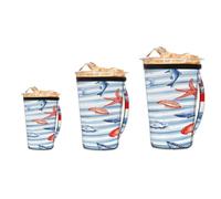 Myfsucce Confezione da 3 manicotti riutilizzabili per tazze da caffè ghiacciato con manico, per 470-907,2 g, motivo stella marina ad acquerello Lighthouwe in neoprene isolato per bevande calde e