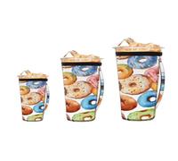 Myfsucce Confezione da 3 manicotti riutilizzabili per tazze da caffè ghiacciato con manico, per tazze da caffè da 453,6-907,2 g, motivo ciambelle, in neoprene isolato, per bevande fredde e calde