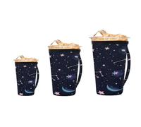 Myfsucce Confezione da 3 manicotti riutilizzabili per tazze da caffè ghiacciato con manico, per tazze da caffè da 473-907 g, costellazione stella luna in neoprene isolato per bevande fredde e calde