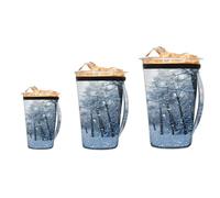 Myfsucce Confezione da 3 manicotti riutilizzabili per tazze da caffè ghiacciato con manico, per tazze da caffè fredde e calde da 473,6 a 907,2 g, con foresta invernale e nevicata, in neoprene, isolati