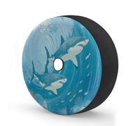 Myfsucce Copricerchio di scorta con due squali che nuotano a spirale con foro per telecamera di backup, in poliestere, antipolvere, per auto, camion, rimorchi, SUV, camper, 40,6 cm