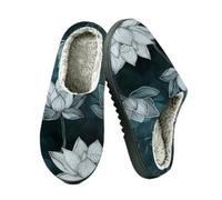 Myfsucce Fuzzy House - Pantofole da donna e da uomo, Line Art Lotus Teal