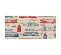 Myfsucce Grande tappetino da scrivania per scrivania, 40,6 x 90,2 cm, motivo: autobus londinese britannico Big Ben con base in gomma antiscivolo, tappetino protettivo per tastiera e mouse, tappetino