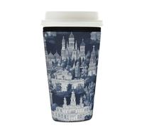 Myfsucce Manica riutilizzabile della tazza di caffè, manica del caffè ghiacciata del neoprene con la stampa blu scuro dell'architettura della città, spessore di 2mm, dimensione 22-24oz
