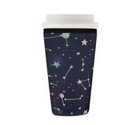 Myfsucce Manica riutilizzabile della tazza di caffè, manica del caffè ghiacciata del neoprene con la stampa delle costellazioni delle stelle, spessore di 2mm, dimensione 16-18oz