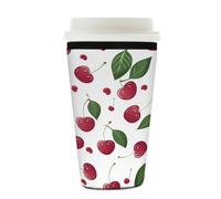 Myfsucce Manica riutilizzabile della tazza di caffè, manica del caffè ghiacciata del neoprene con stampa bianca del modello della foglia di ciliegio, spessore di 2mm, dimensione 22-24oz