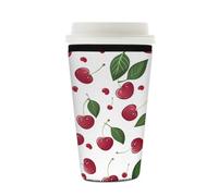Myfsucce Manica riutilizzabile della tazza di caffè, manica del caffè ghiacciata del neoprene con stampa bianca del modello della foglia di ciliegio, spessore di 2mm, dimensione 16-18oz