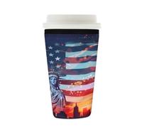 Myfsucce Manica riutilizzabile della tazza di caffè, manica del caffè ghiacciato del neoprene con la stampa della bandiera statua della libertà degli Stati Uniti, spessore di 2mm, dimensione 16-18oz