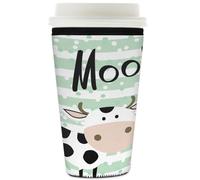 Myfsucce Manica riutilizzabile della tazza di caffè, manica del caffè ghiacciato del neoprene con la stampa sveglia della lettera della mucca, spessore di 2mm, dimensione 32oz