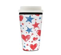 Myfsucce Manica riutilizzabile della tazza di caffè, manica del caffè ghiacciato del neoprene con stampa dello schizzo della stella del cuore, spessore di 2mm, dimensione 16-18oz
