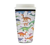 Myfsucce Manica riutilizzabile della tazza di caffè, manica del caffè ghiacciato del neoprene con stampa leggera del modello del testo dei dinosauri, spessore di 2mm, dimensione 22-680,4 g