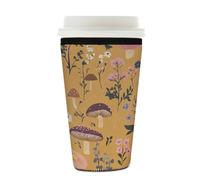 Myfsucce Manica riutilizzabile della tazza di caffè, manica del caffè ghiacciato del neoprene con stampa del fiore selvatico del fungo, spessore di 2mm, dimensione 22-680,4 g