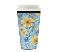Myfsucce Manica riutilizzabile della tazza di caffè, manica del caffè ghiacciato del neoprene con stampa di progettazione del cielo del fiore gialloblu, spessore di 2mm, dimensione 22-680,4 g