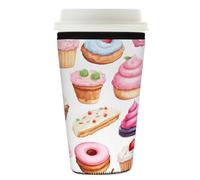 Myfsucce Manicotto per tazza da caffè, riutilizzabile, in neoprene, con stampa a ciambella e cupcake, spessore 2 mm, dimensioni 737-793,8 g