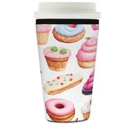 Myfsucce Manicotto per tazza da caffè, riutilizzabile, in neoprene, con stampa a ciambella e cupcake, spessore 2 mm, dimensioni 907,2 g