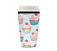 Myfsucce Manicotto per tazza da caffè, riutilizzabile, in neoprene, con stampa cupcake e ciliegie, spessore 2 mm, dimensioni 473-510 g