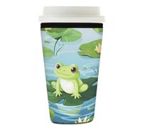 Myfsucce Manicotto per tazza da caffè, riutilizzabile, in neoprene, con stampa di foglie di loto a forma di rana, 2 mm di spessore, 740-793,8 g