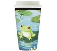 Myfsucce Manicotto per tazza da caffè, riutilizzabile, in neoprene, con stampa di foglie di loto a forma di rana, spessore 2 mm, dimensioni 907,2 g
